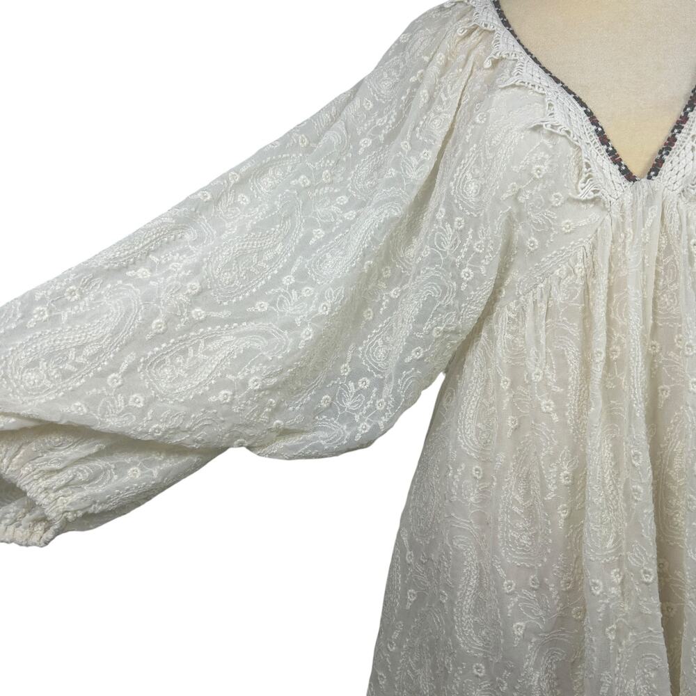 Free People Circle Of Love Embroidered MIni Dress V Neck Lace Up Back Size 12 - Picture 3 of 13